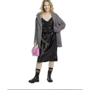 11 A New Day Satin Black Midi Slip Dress with Spaghetti Straps